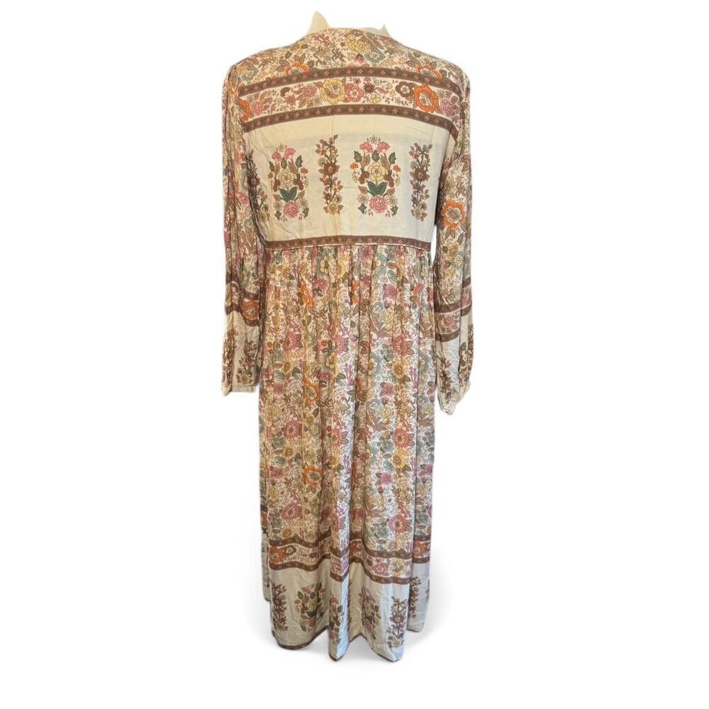 R. Vivimos Boho floral print maxi dress with tie front and long sleeves Sz M - Picture 3 of 6